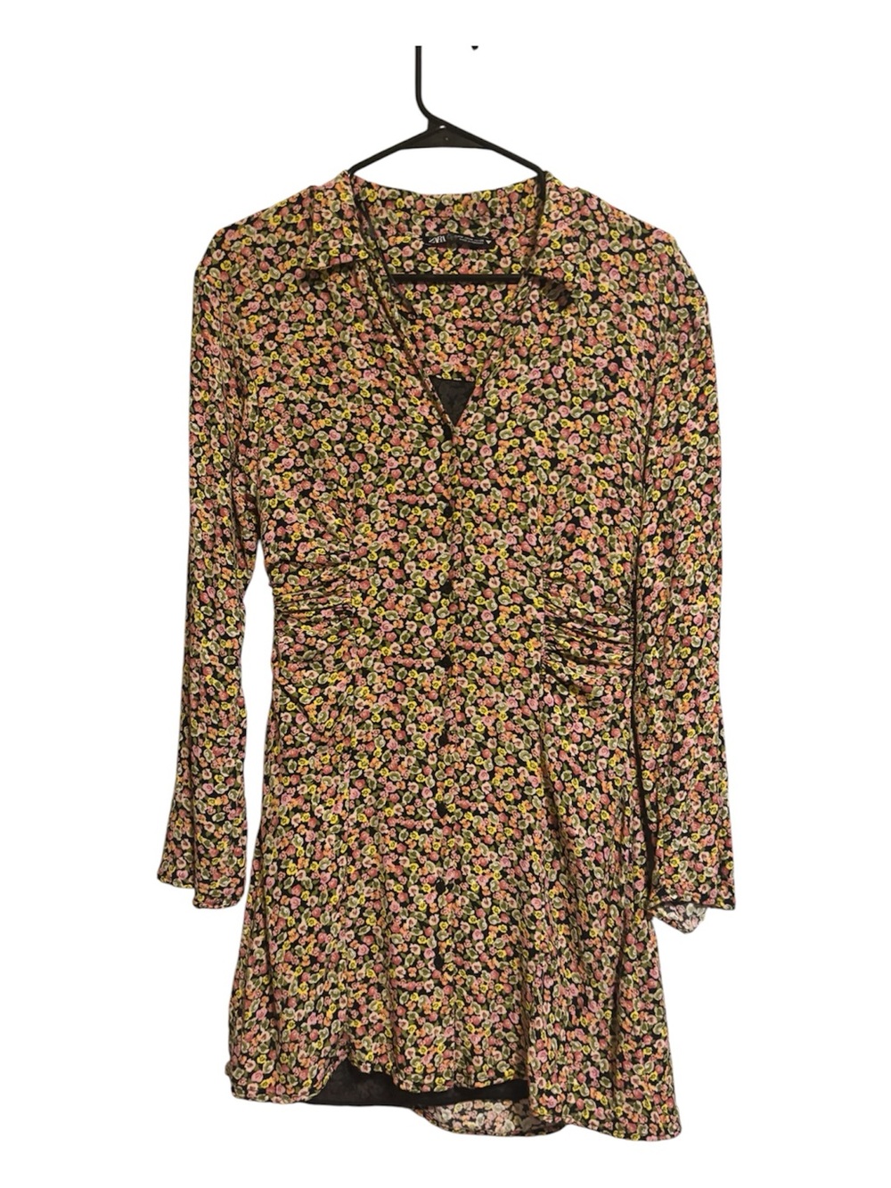 Zara Pink & Green Floral Midi Dress